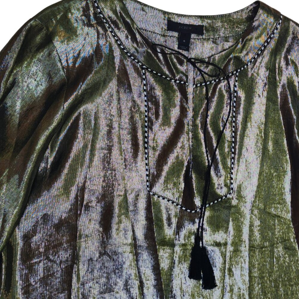 J Crew Black Label Metallic Gold Silk Blend Tunic Blouse, size 4 - Picture 5 of 11